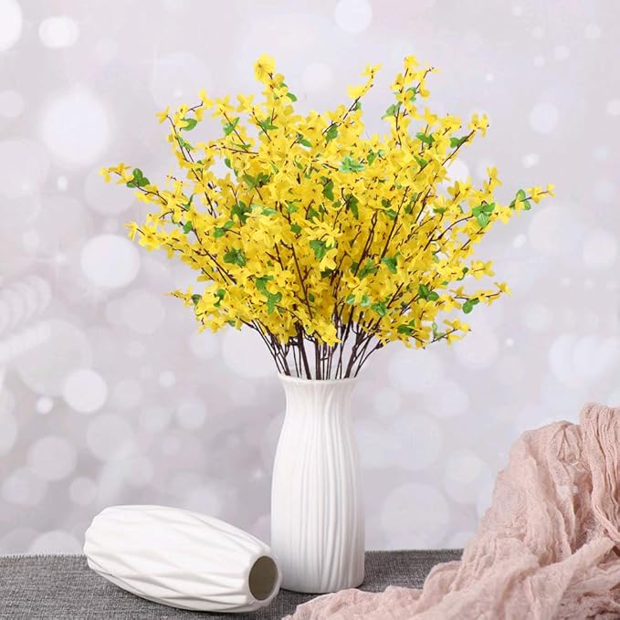 6 PCS 25.5" Fake Flowers Yellow Flower Silk Artificial Forsythia Branches Long Stem Spring Flowers Artificial for Decoration Indoor Outdoor Wedding Home Bedroom Yard Cemetery