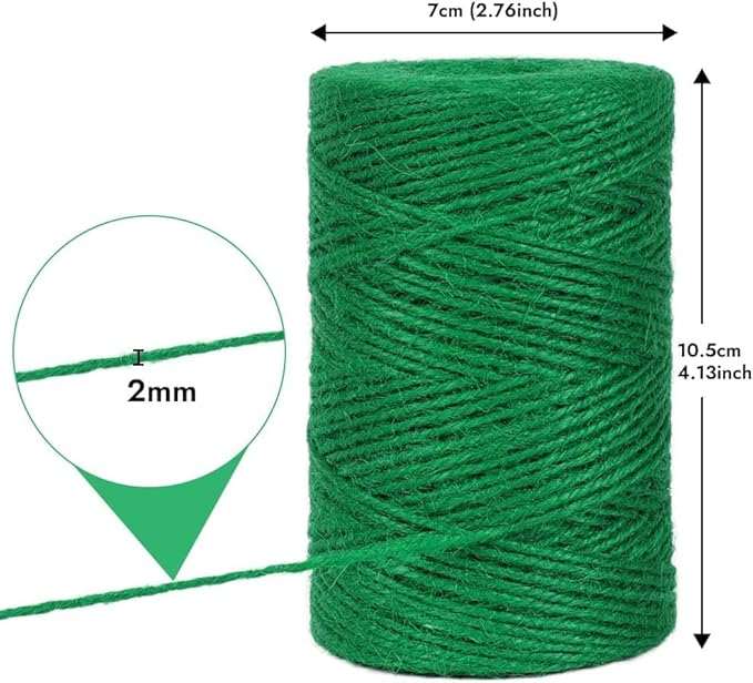 Tenn Well Garden Twine, 500 Feet 2mm Green Jute Twine for Gardening, Plant Ties for Climbing Plants, Tomatoes, Crafts