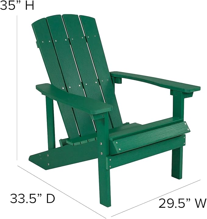 Flash Furniture Charlestown Commercial Grade Indoor/Outdoor Adirondack Chair, Weather Resistant Durable Poly Resin Deck and Patio Seating, Green