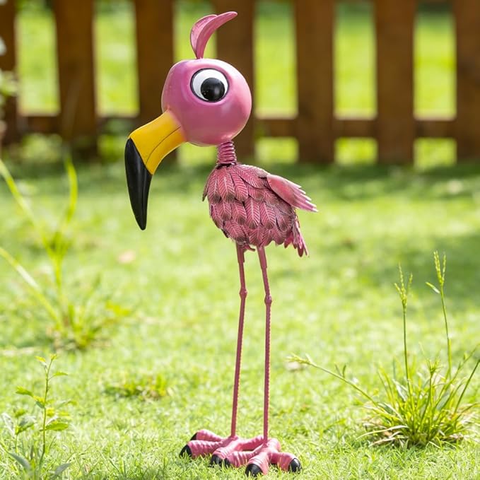 Metal Flamingo Statue Outdoor Garden Decor - Funny Flamingo Sculpture for Lawn, Backyard,Yard Art Gift- Unique Flamingo Figurine for Birthday, Housewarming, Christmas