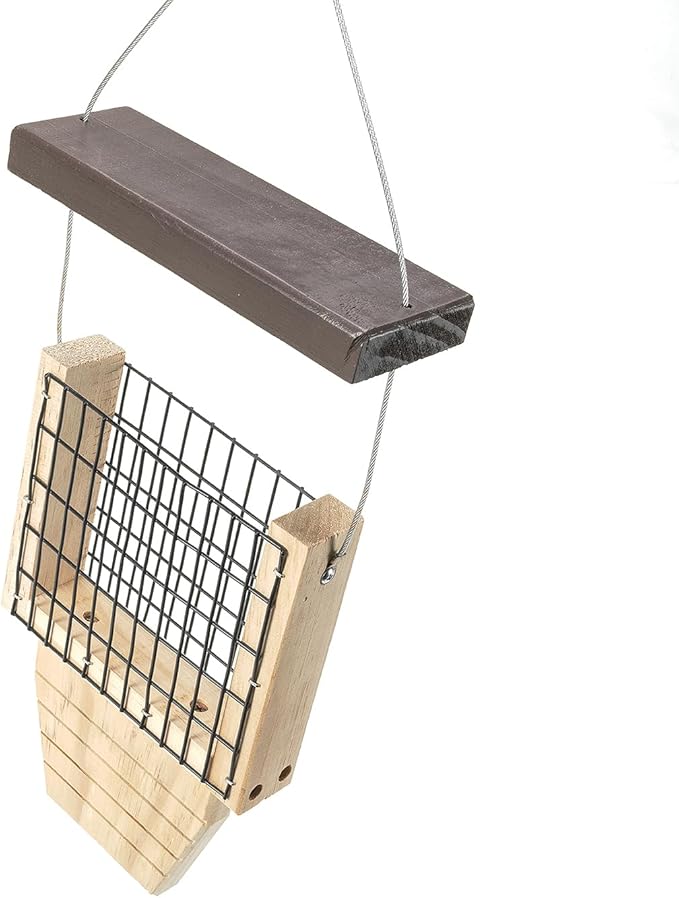 Rocky Mountain Goods Wood Bird Feeder with Suet Holder for Outside Hanging - Woodpecker Suet Feeder with Tail Prop - Durable Wooden Design with Wire Mesh for Wild Birds - Easy to Fill & Clean