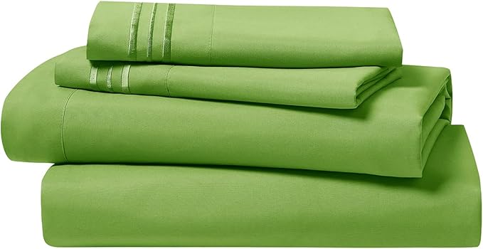 Clara Clark Bed Sheets, Premier 1800 Series 4 Piece Bed Sheet Set, Deep Pocket, Wrinkle, Fade, Stain Resistant, Luxury Soft Bedding Sheets & Pillowcases, Queen, Garden Green