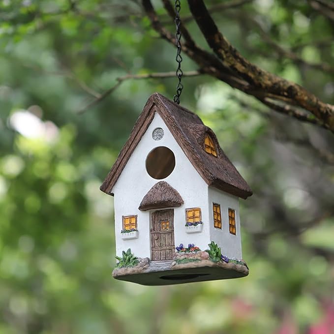 Outdoor Hanging Bird Nests, Hummingbird Houses, Garden Tree Decorations, Resin Ornaments (White)
