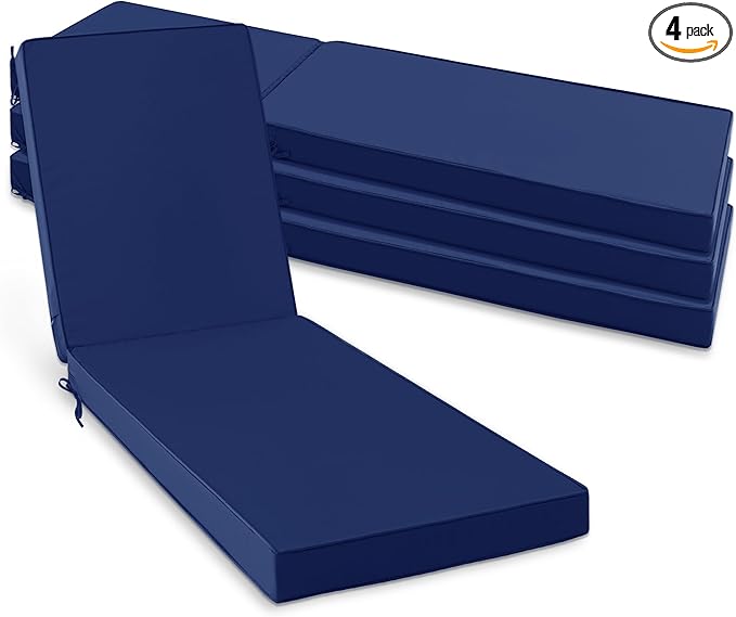 Chaise Lounge Cushions Outdoor Set of 4 - Waterproof and Fade Resistant Sun Lounger Replacement Cushions - Patio Lounger Pads with Removable Cover for Pool, Deck, 72 x 21 x 3 Inch, Navy