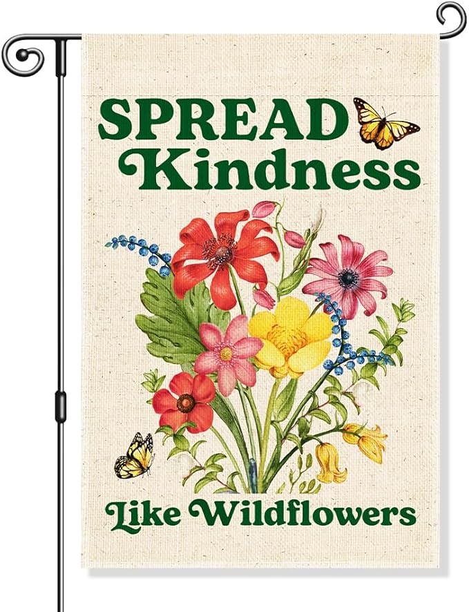 Spread Kindness Like Wildflowers Garden Flag, Funny Floral Yard Sign for Outside, Kindness Lawn Decor, Inclusion Equality Inspirational Human Kind Flags, Welcome Be Kind Yard Sign