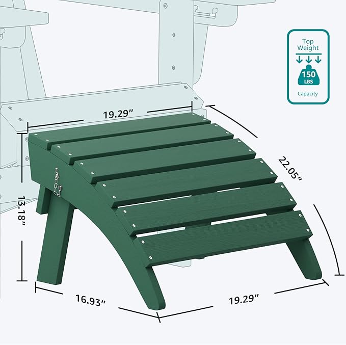 SERWALL Folding Adirondack Chair Footstools Set of 2, Adirondack Ottomans Without Assembly, Green