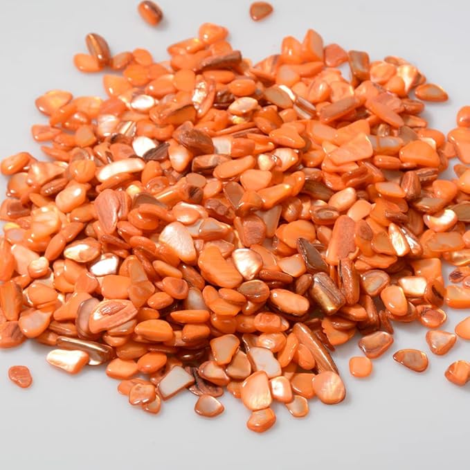 QICQDRAM Crushed Shells for Crafts About 1LB (405g/14.28oz) Small Natural Crushed Shells Bulk for Crafts DIY Beaching Wedding Decoration Vase Fillers (Orange)