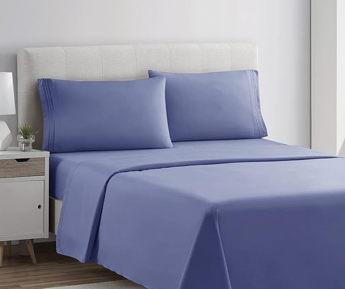Clara Clark Bed Sheets, Premier 1800 Series 4 Piece Bed Sheet Set, Deep Pocket, Wrinkle, Fade, Stain Resistant, Luxury Soft Bedding Sheets & Pillowcases, Twin, Steel Blue