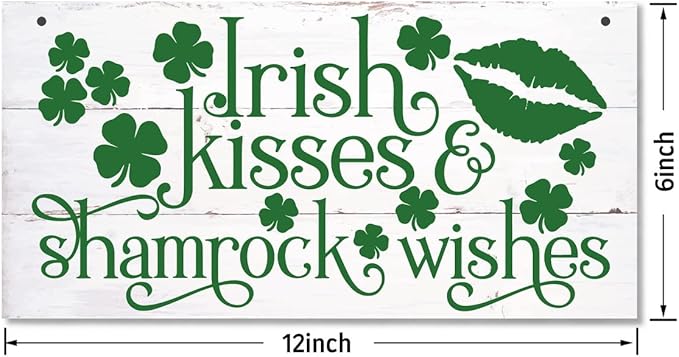 Funny St. Patrick's Day Wood Art, Irish Kisses & Shamrock Wishes Printed Wall Art, Home Sign, Hanging Door Decor