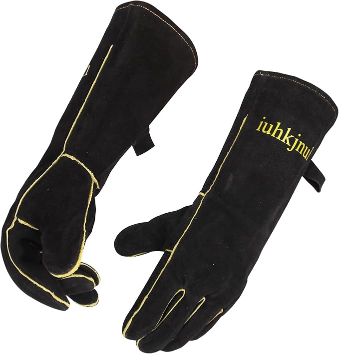 Fireplace Gloves Fire Heat Resistant: Fireproof Leather for Fireplace Fire Pit Wood Stove Campfire Furnace (M)