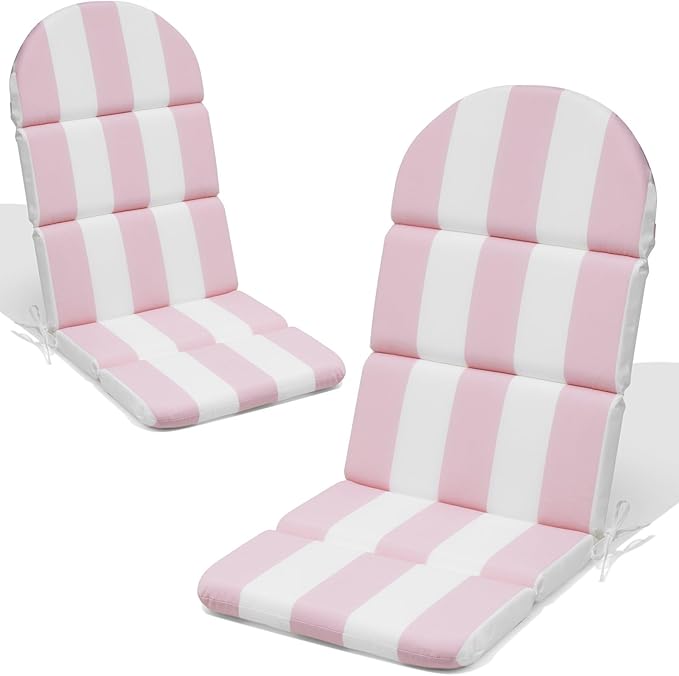 Crestlive 50x19.6 Inch Adirondack Chair Cushion Set of 2, Water Repellent, Fade Resistant, High Back Outdoor Rocking Chair Cushion for Patio, Pink Stripe