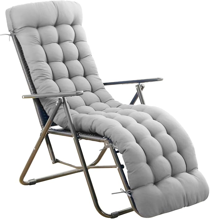 ERWUDEling Outdoor Chaise Lounge Chair Cushion 67 x 19 Inch - 4" Thick Waterproof Zero Gravity Pad Non-Slip 7D PP Cotton with 6 Ties, Machine Washable for Patio/Home/Office (Gray)