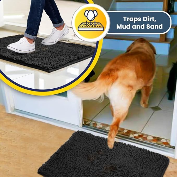 Muddy Mat® | Super Absorbent Door Mat Indoor, Microfiber Quick Dry Chenille Entryway Rug, Non-Slip Front Door Mat, Indoor Mats for Entryway, Machine Washable Pet Rug, Charcoal 48"x60"