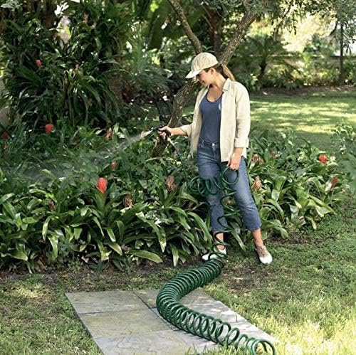 Flexon 1/2" x 25ft Coil Garden Hose – Compact, Kink-Resistant, Lightweight, Space-Saving Design, Durable and Weather-Resistant Watering Hose for Small Yards and Gardening
