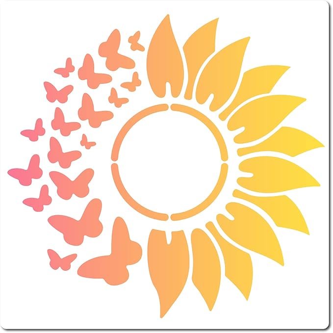 GORGECRAFT 12"X12"Sunflower Butterfly Stencil Flower Templates Sun Petals Reusable Templates Plastic Drawing Painting Stencils Template for Painting on Card Wall Fabric Canvas Crafts DIY Home Decor