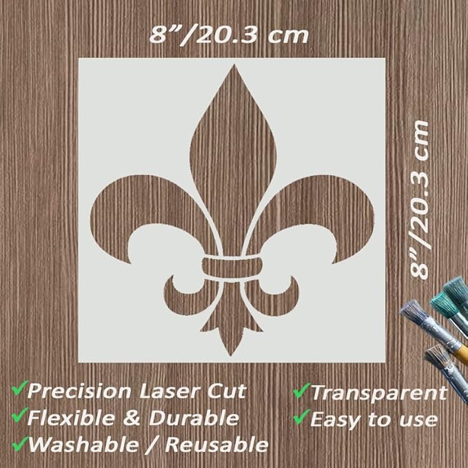 8x8 Inch Large Fleur de lis Stencil for Painting on Wood, Canvas, Paper, Fabric, Walls and Furniture - Flower Stencils - Reusable DIY Art and Craft Stencils - Wall Stencil