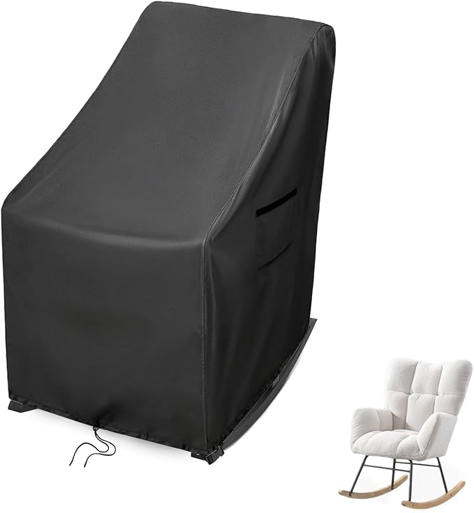 Outdoor Patio Egg Rocking Chair Cover - Waterproof, Fits Indoor Papasan Chair & Rattan Wicker Lounge Chairs (Black, 28x36x24/37in)