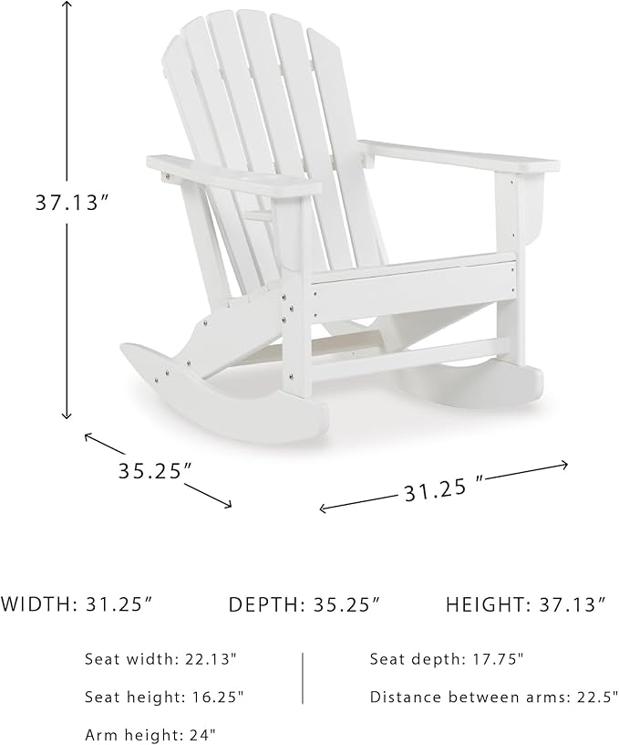 Signature Design by Ashley Sundown Treasure Cottage Weather Resistant Outdoor Rocking Chair with 1 Cup Holder, White