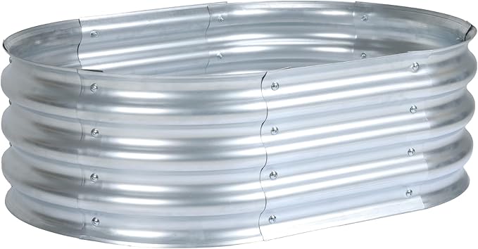 Aoodor Galvanized Raised Garden Bed Kit, 3 x 2 x 1 Ft, Oval Planter Box for Vegetables, Flowers, and Herbs, Outdoor Use, Silver