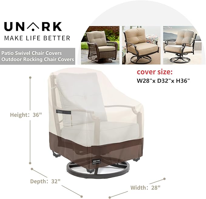 Outdoor Swivel Chair Covers Waterproof 2 Pack, Outdoor Chair Covers Patio Furniture Cover for Deck Patio Swivel Chair Heavy Duty, 28 W x 32 D x 36 H inches Beige and Brown