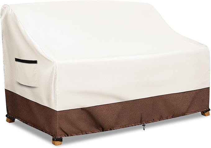 Waterproof Patio Sofa Cover, Heavy Duty 2-Seater Outdoor Couch Cover Size Up to 60W x 30D x 30H Inches, Lawn Patio Furniture Covers with Air Vent (Beige)