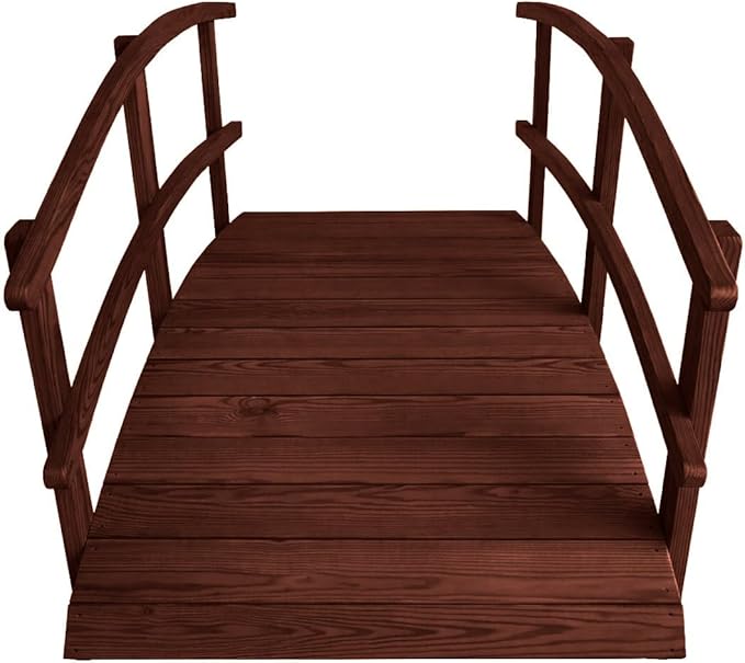 6 FT MAHOGANY Amish Made Garden Bridge with DOUBLE RAILS for Walkway, Backyard Pond & Landscaping, Outdoor Wooden Footbridge for Koi Pond, Japanese Style Decorative Bridge, Made in USA