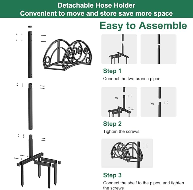Sunvigor Garden Hose Holder Detachable Water Hose Holder, Thicker Metal Hose Stand Storage Rack, Freestanding Hose Storage for Outdoor, Yard, Lawn