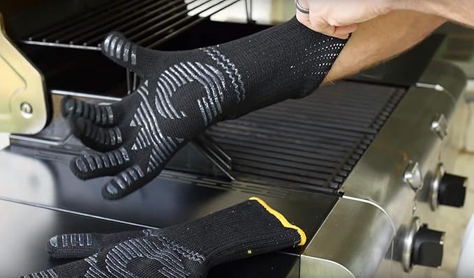 Heat Resistant Gloves - 480℉ Grilling Gloves For Fireplace - Barbeque Accessories For Kitchen - BBQ Gloves - Oven Mitt For Oven, 1 Pair, Dupont Nomex Heat Fiber is Made In USA