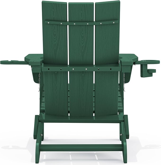 SERWALL Modern Adirondack Chair, Folding Adirondack Chair with Dual Cup Holders, Outdoor HDPE Fire Pit Chair for All Weather Use, Green