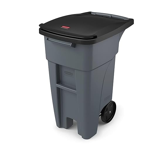 Rubbermaid Commercial Products Brute Rollout Trash/Garbage Can/Bin with Wheels, 32 GAL, Gray, for Restaurants/Hospitals/Offices/Back of House/Warehouses/Home