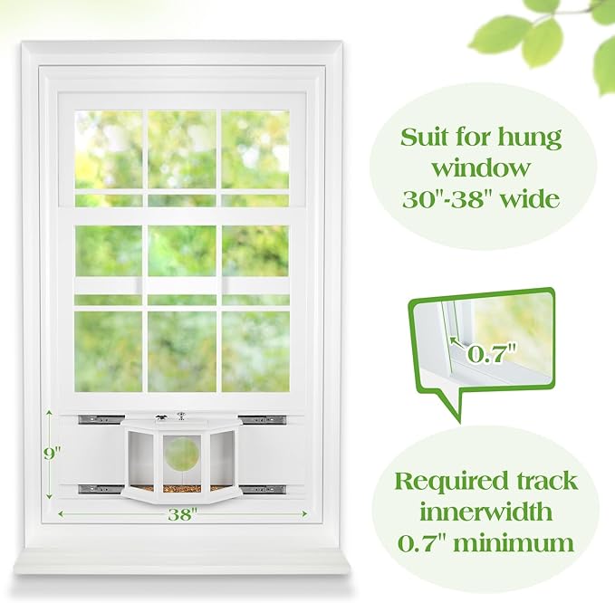 Window Bird Feeder with Secure Locker & Rail Sliding 180° Clear Design Squirrel Proof Bird Feeder for Indoor Window Viewing