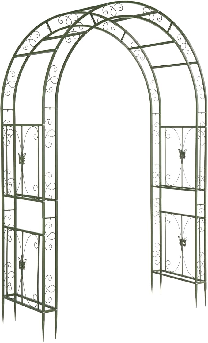 VINGLI Garden Arbor, Arch Archway for Wedding Ceremony Party, Steel Garden Trellis for Plant Climbing, Christmas Garden Decorations Pergola for Garden, Backyard, Lawn (75.5x22.8x94.5) (Olive Green)
