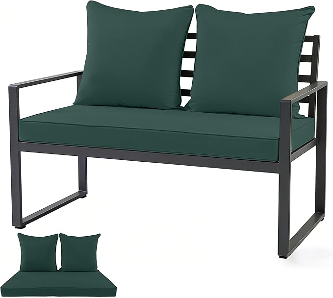 Outdoor Loveseat Cushion Set for Patio Couch/Sofa, 46 x 26 Inch Waterproof & Fade Resistant Patio Furniture Chiar Cushions with Removable Cover (Dark Green, 46''Lx26''Wx4''H-Loveseat Cushion Set)