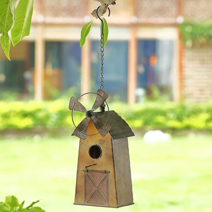 13" H Metal Bird Houses for Outside Hanging Birdhouses Outdoor (Windmill)