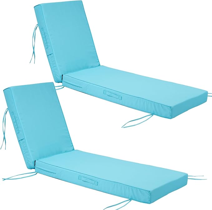 Chaise Lounge Cushions Outdoor Set of 2, Waterproof & Fade Resistant Patio Lounger Cushions, Replacement Sun Lounger Pads with Removable Cover for Pool, Deck, Lawn Furniture