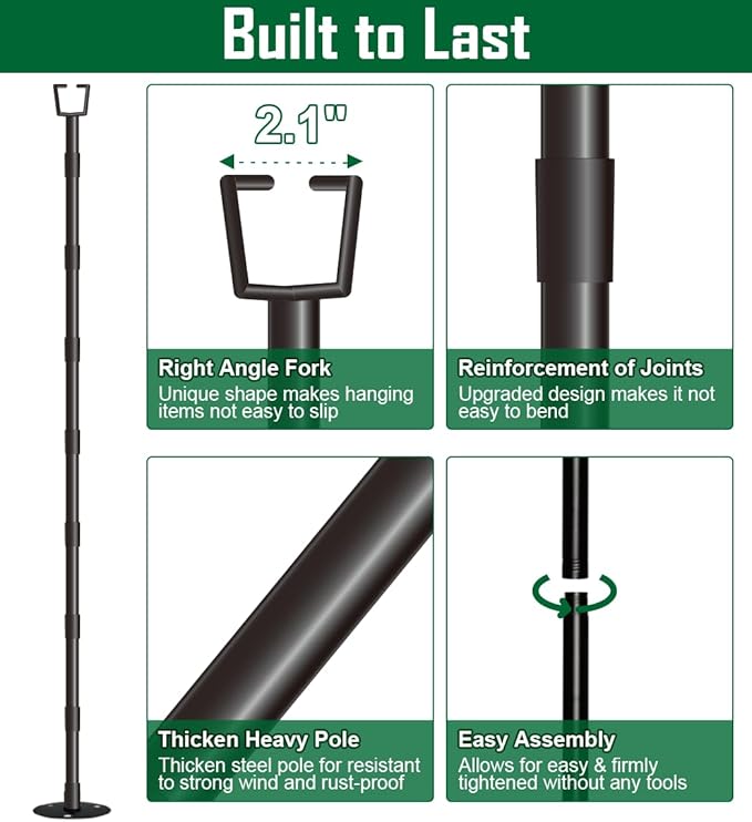 10Ft String Light Poles for Outside - 2 Pack Adjustable Metal Poles for Outdoor String Lights, Rustproof & Sturdy Light Stand Posts for Patio, Backyard, Deck, Garden, Party Decorations