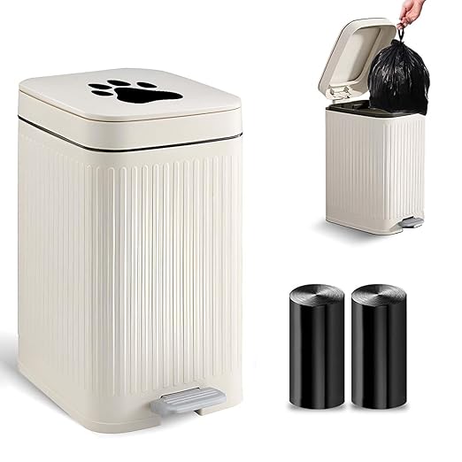 Dog Poop Trash Can Outside, 5L/1.3 Gal Pet Poop Bucket with Lid, Foot Pedal, Dog Waste Container with 40 Bags, Lid Soft Close for Pet, White