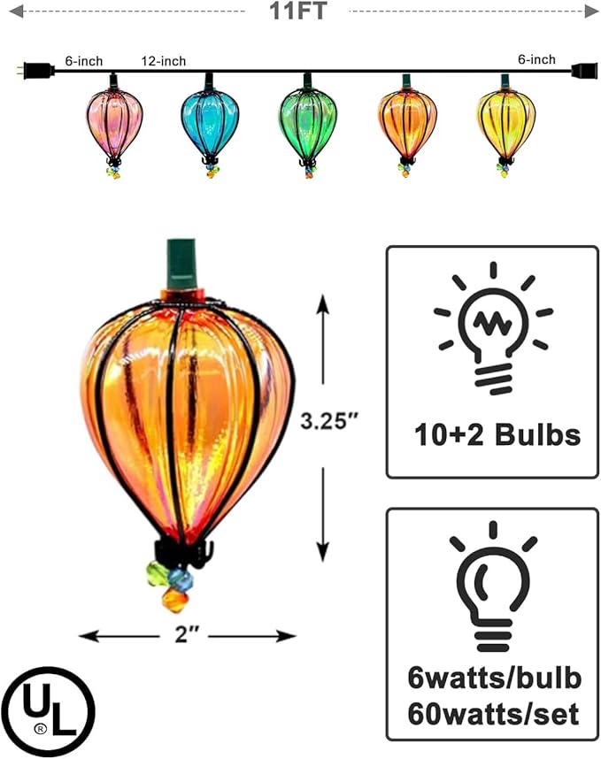 Multicolor Outdoor String Lights with 10 Bulbs, 11FT Connectable UL Listed Backyard Patio String Lights Hanging Indoor Outdoor for Patio Garden Gazebo Bistro Party Wedding (2 PCS)