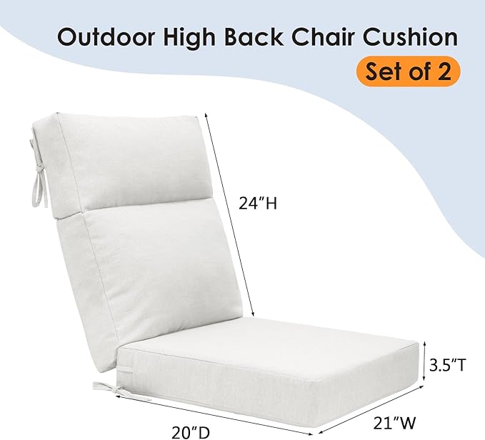 Outdoor High Back Chair Cushion Seat Pads, 44 x 21 Inch Water-Repellent & Fade-Resistant Patio Furniture Cushions with Ties for Adirondack, Rocking Chairs, Linen