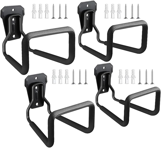 Hose Holder Stand Wall Mount, 4Pcs Heavy Duty Garden Hose Hanger Reel, Metal Water Pipe Tube Hooks Rack for Outside Yard, Garage, Storage Organizer - Black