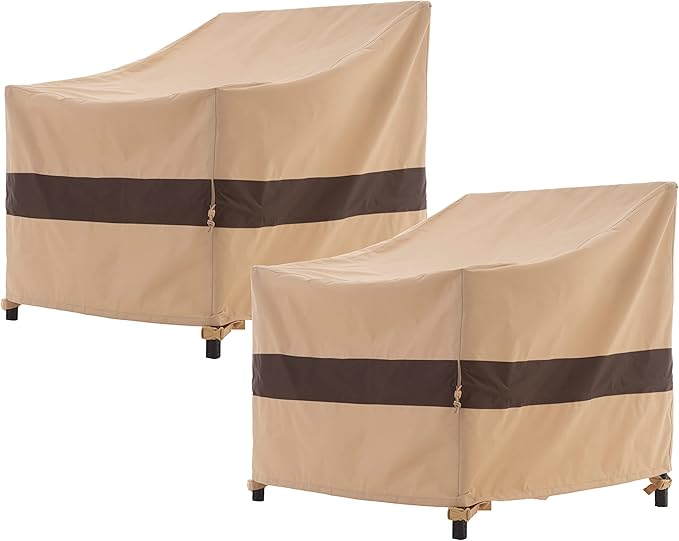 WJ-X3 Patio Chair Cover, Outdoor Lounge Cover, Heavy Duty, Waterproof Lawn Chair Covers, 33W x 35D x 36H, Beige/Coffee, 2-Pack