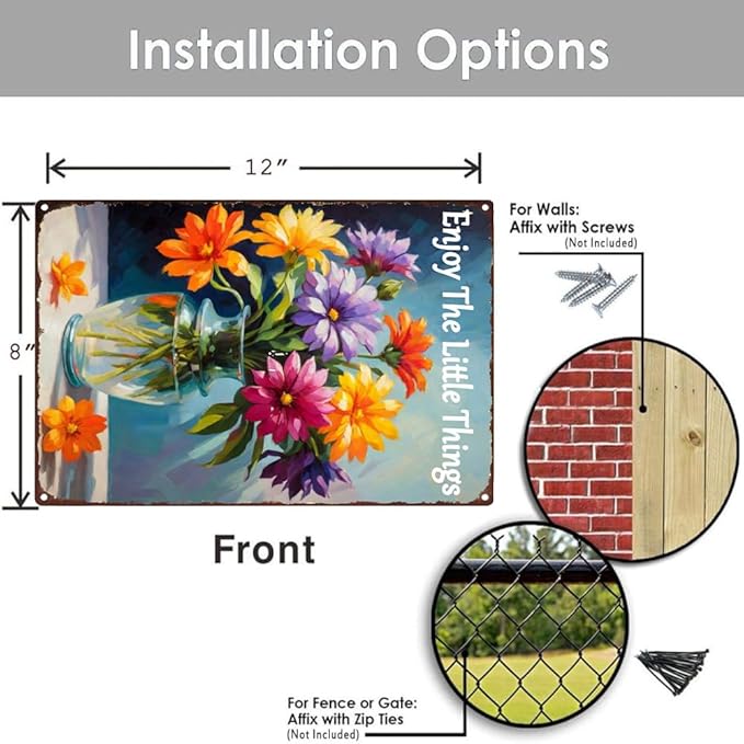Garden Signs Outdoor Garden Decor Vintage Metal Tin Sign Enjoy The Little Things Sign Funny Fresh Flowers Sign Outdoor Signs For Porch Patio Wall Decor Farmhouse Country Home Decorative 8x12inch
