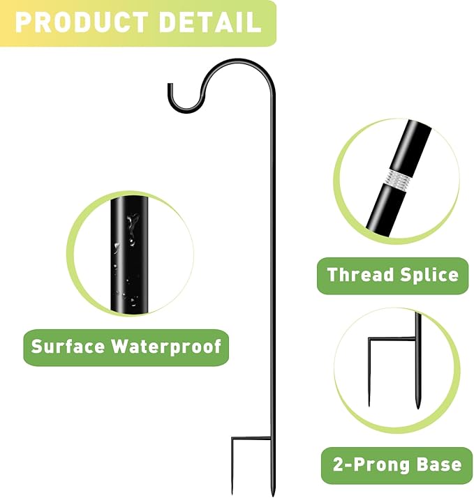 Shepherds Hooks for Outdoor 35Inch Garden Bird Feeder Pole with 2 Prongs Base for Hanging Flower Basket Plant Pot Solar Lantern Light Wind Chime Hanger for Wedding Decor 4 Pack