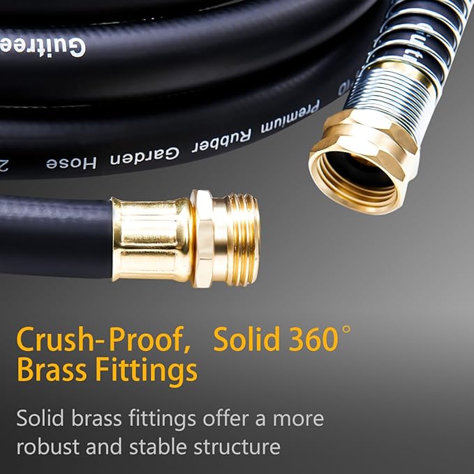 25FT 3/4 Heavy Duty Rubber Garden Hose - 200psi Working, 1000psi Burst - Hot/Cold Water - Five-Layered Braiding for Durability - Versatile for Gardening, Agriculture, Construction(Black)