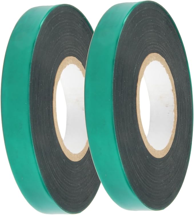 Stretch Tie Tape, 1/2" Garden Tie Tape Roll, 2 Rolls 300 Feet Thick Plant Ribbon Green Vinyl Stake for Indoor Outdoor Patio Plants Branches Flowers
