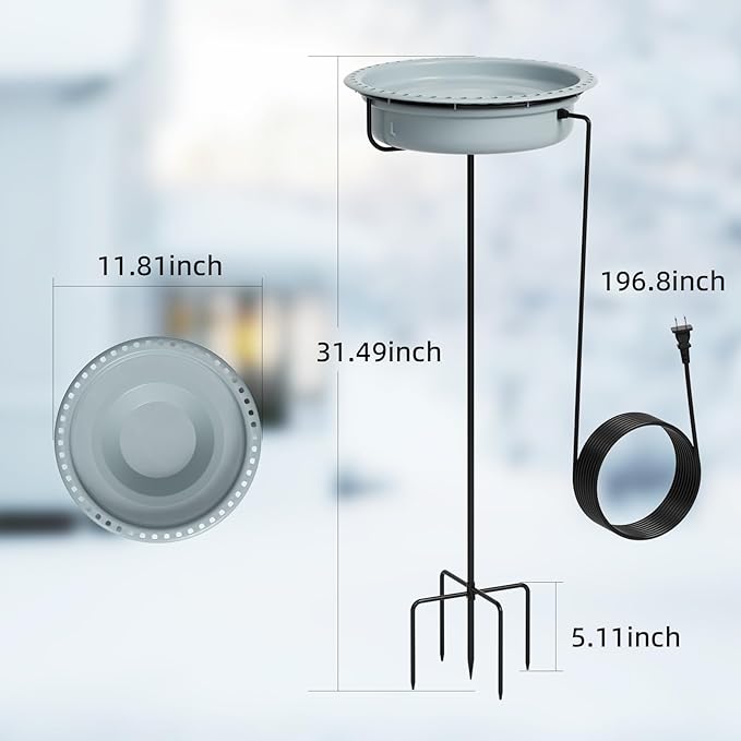 Heated Bird Bath for Winter, Outdoor Pedestal Standing Birdbath with Automatic De-icer, Electric Water Bowl for Outside Gardens, Deck, Yard