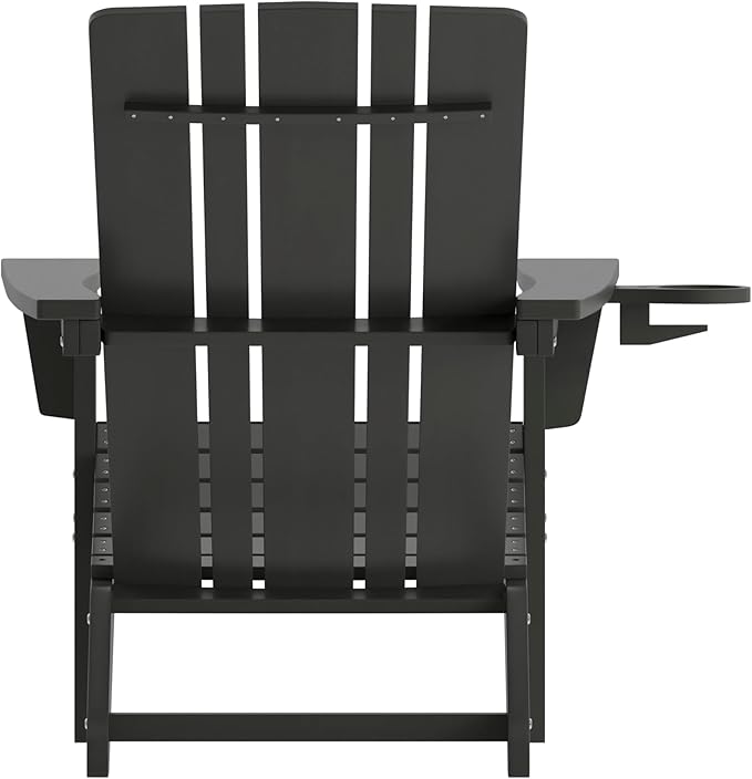Flash Furniture Halifax Adirondack Chairs with Cup Holders, Weather Resistant Poly Resin Adirondack Chairs, Set of 2, Black