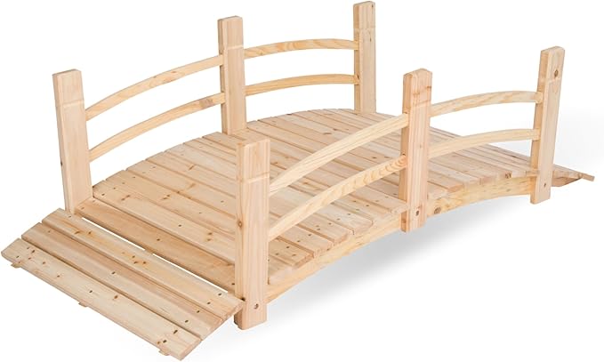 Shine Company 4981N 5 Ft. Cedar Wood Garden Bridge with Side Rails, Natural