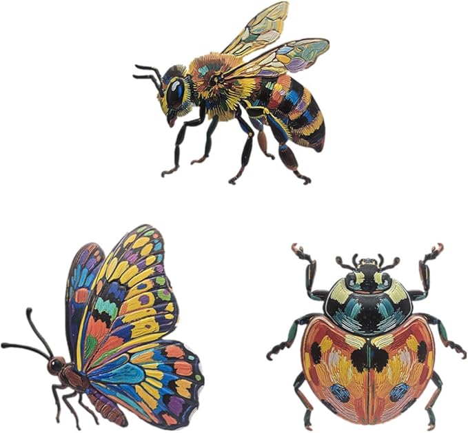 ZZHMASPLAY 3Pcs Bee Ladybug Butterfly Metal Wall Decor,9.84" Outdoor Hanging Wall Art Sculptures Decoration for Room Fence Garden Yard Patio Balcony