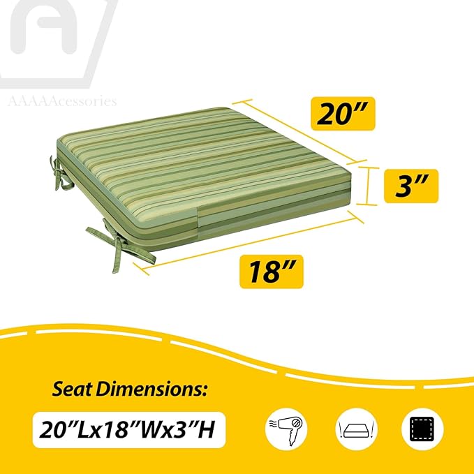 AAAAAcessories Outdoor Seat Cushions for Chairs, Waterproof, Fade-Resistant, 20" x 18" x 3", Patio Furniture Replacement Cushions, Set of 2, Mossy Forest Stripe